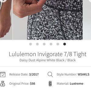 Lululemon Invigorate 7/8 Tight
Daisy Dust Alpine White Black / Black Size 2